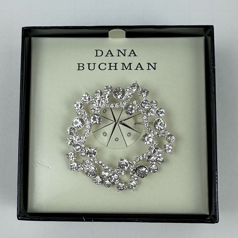 Dana Buchman Circular Clear Rhinestone‎ Crystal Brooch Statement Pin Jewelry